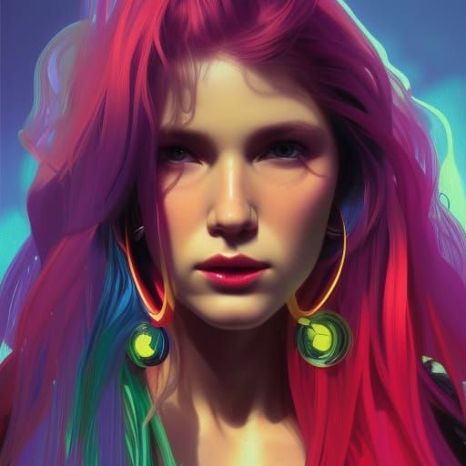 1980s Rocker Portrait in Neon Colors