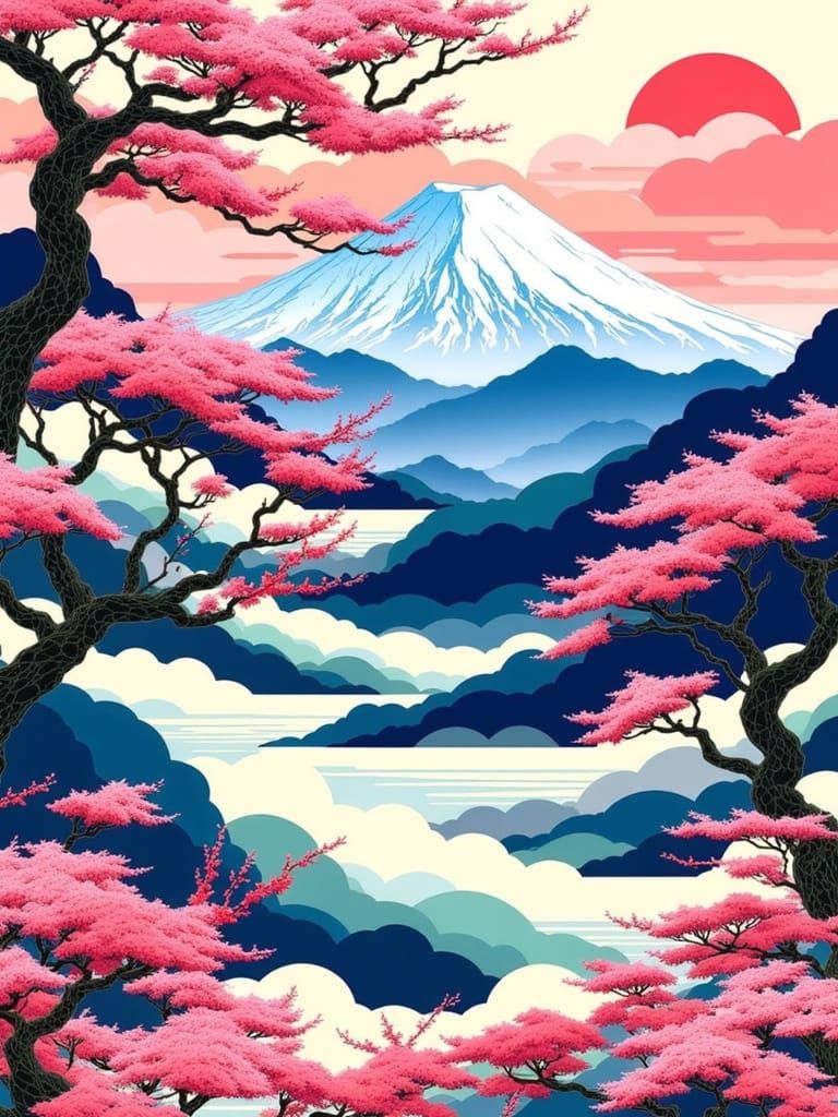 Japanese Landscape in Traditional Art Style