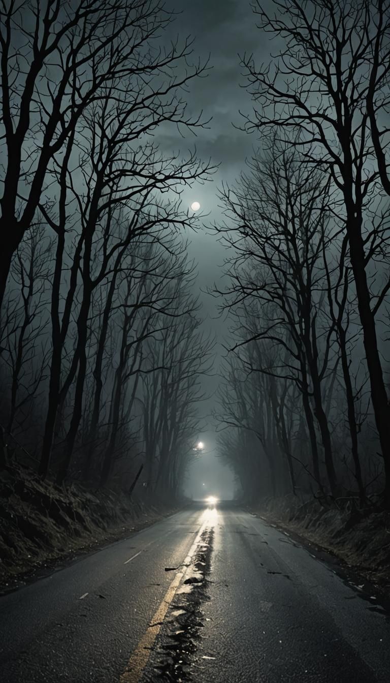 Eerie Haunted Road with Spectral Illusions