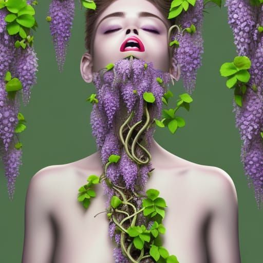 Surreal Horror: Woman Vomiting Flowers, Transforming Body