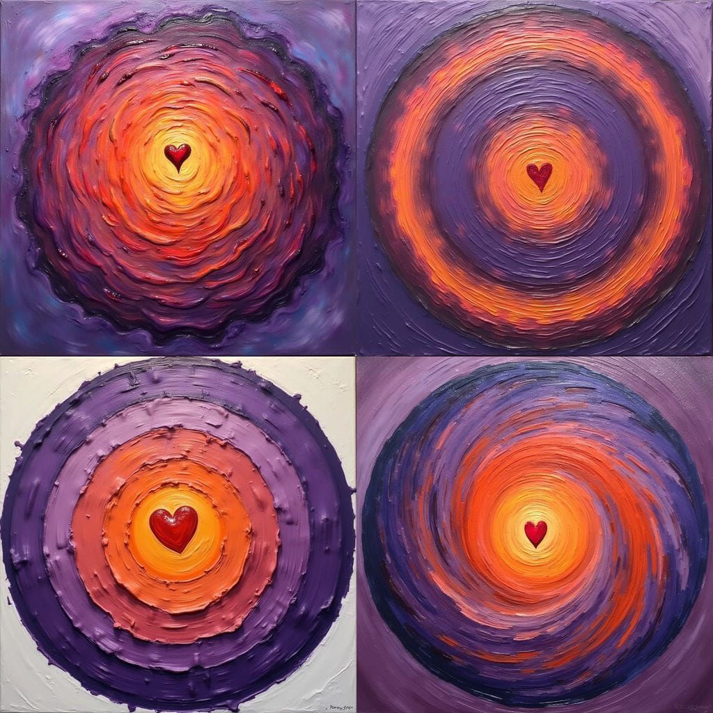 Whimsical Oil Painting of Swirling Colors with Hidden Heart