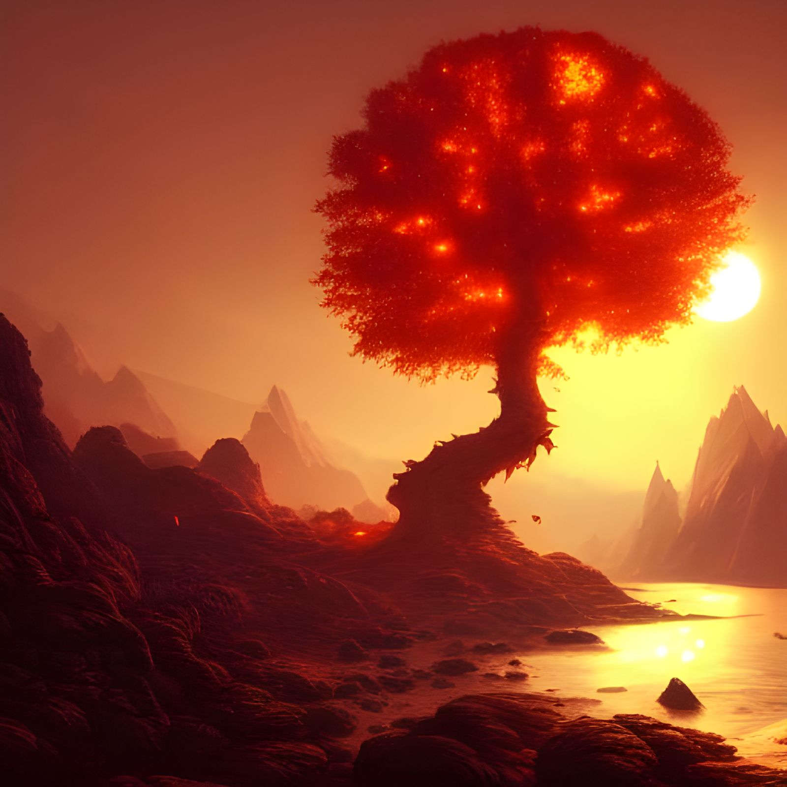 Golden Tree Sunset: Hyperdetailed Concept Art