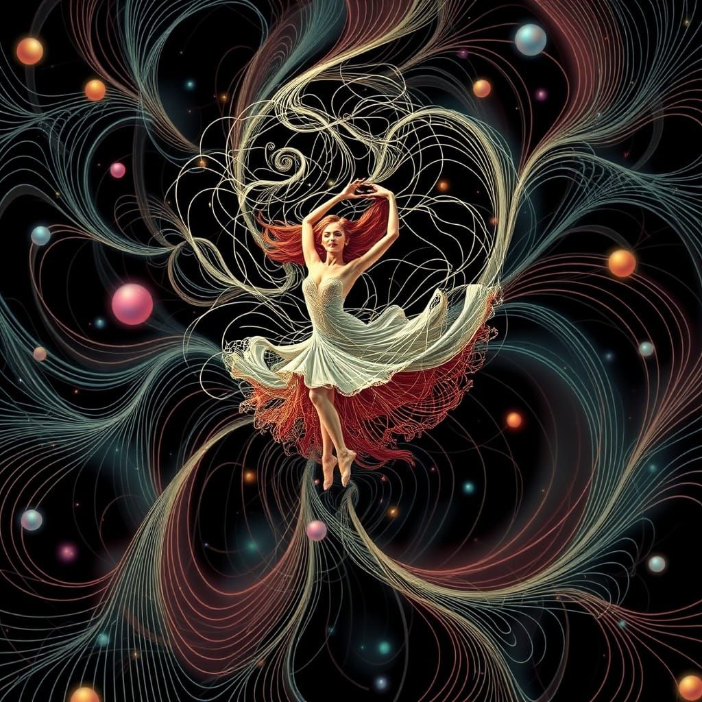 Dancer Enveloped in Geometric Fractal Patterns