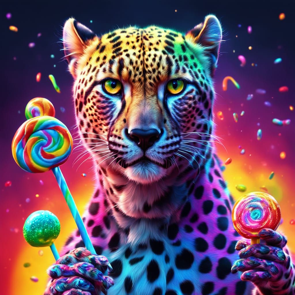 Rainbow Cheetah in Vibrant, Glowing Style by Ash Thorp