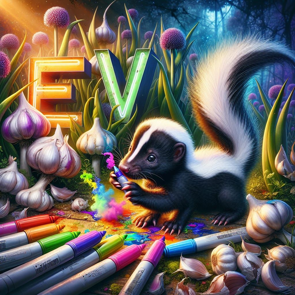 Skunk's Colorful Garlic Patch: A Digital Matte Painting