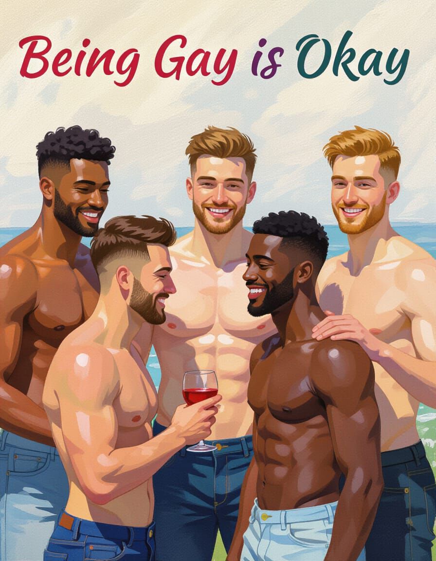 Diverse Men Celebrating Love in Monet Style
