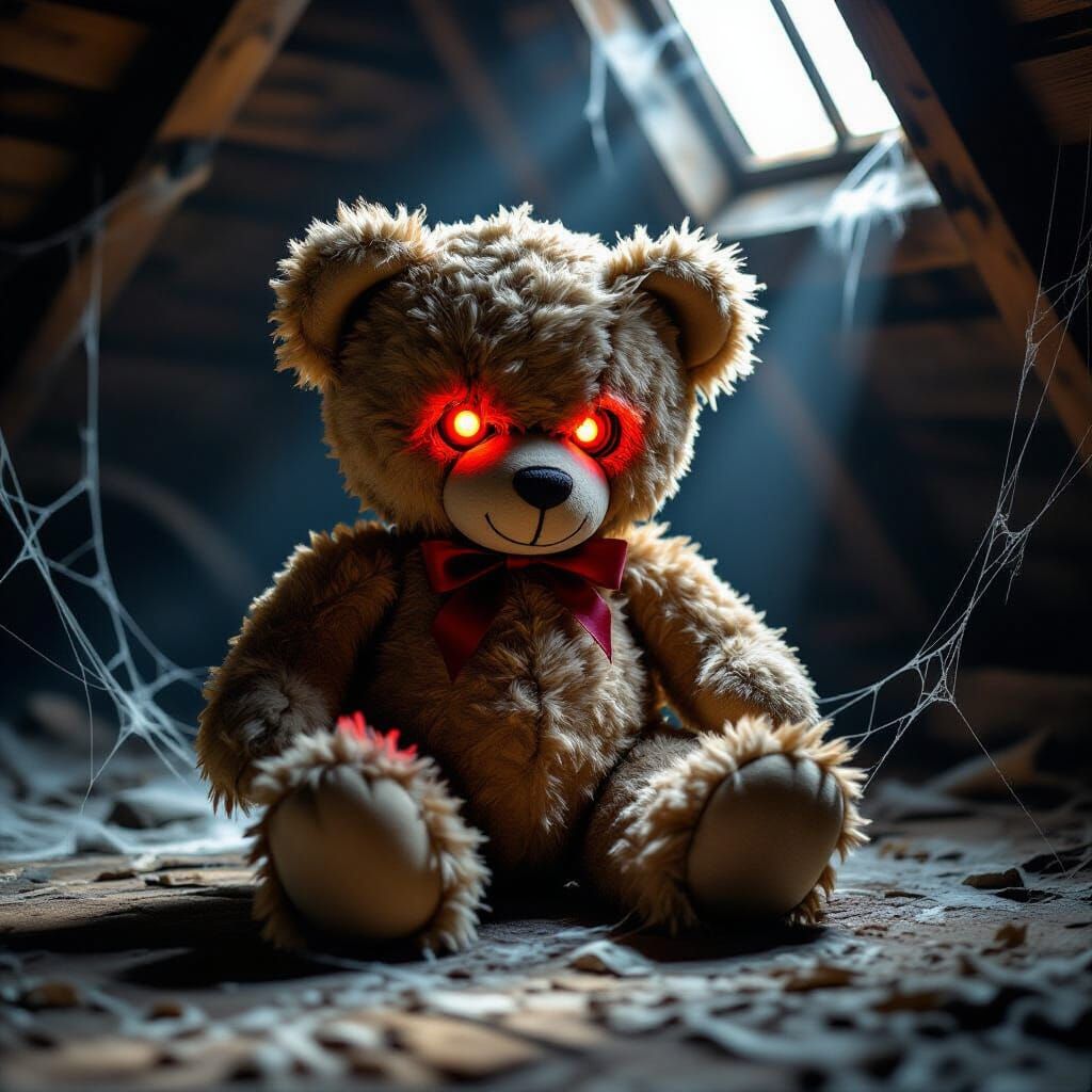 Haunted Teddy Bear in Dusty Attic