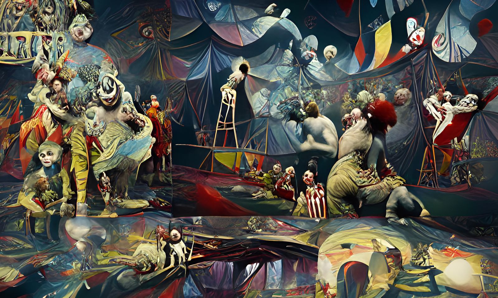 Surreal Circus Tragedy in a Dark, Maximalist Style