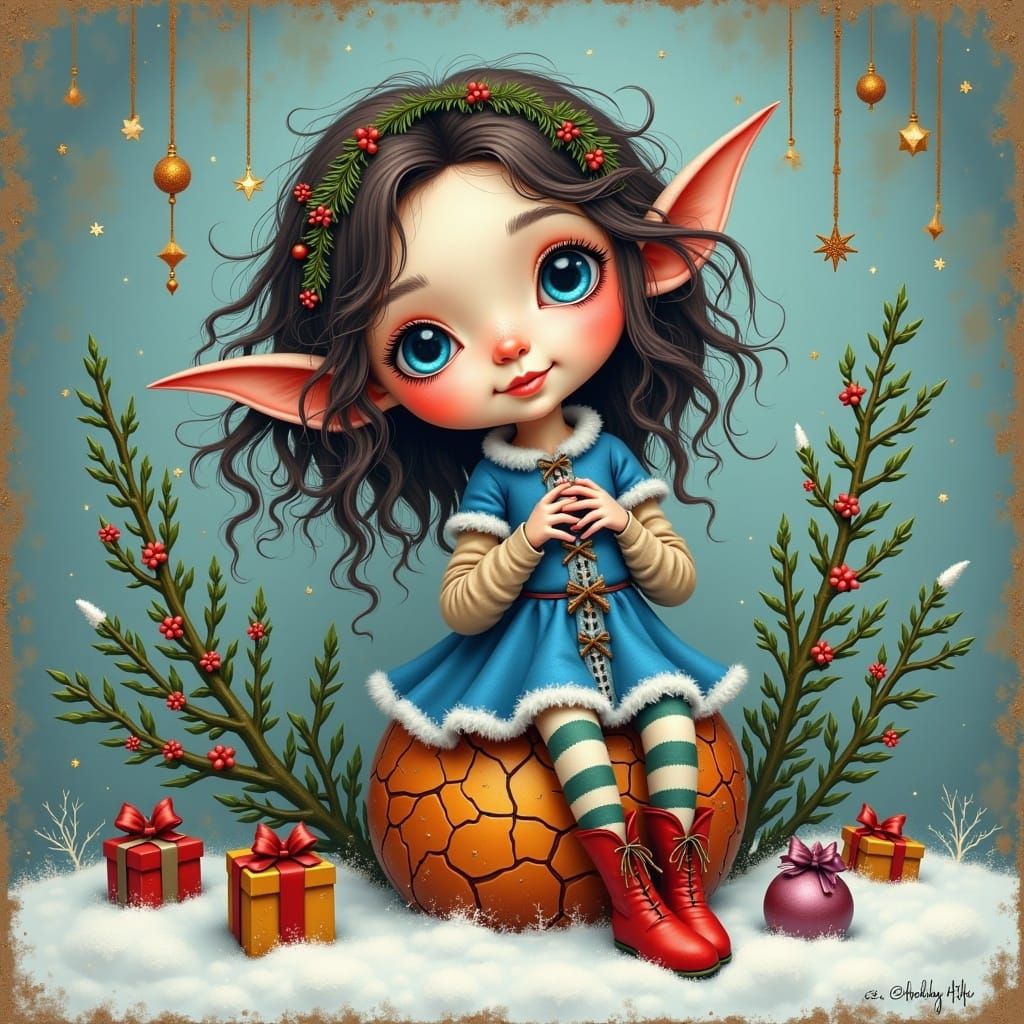 Festive Elf Girl Storybook Illustration