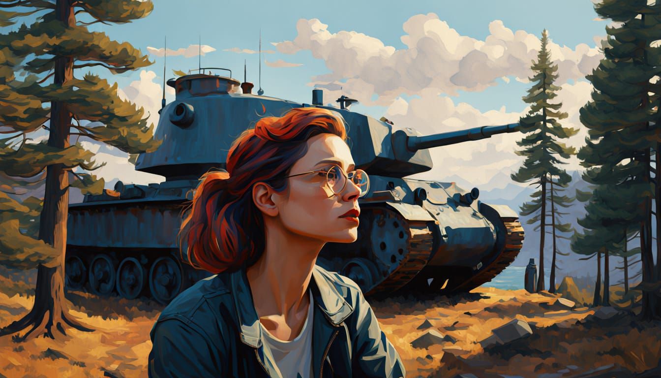 Woman by Sea in Fauvist Gouache Painting