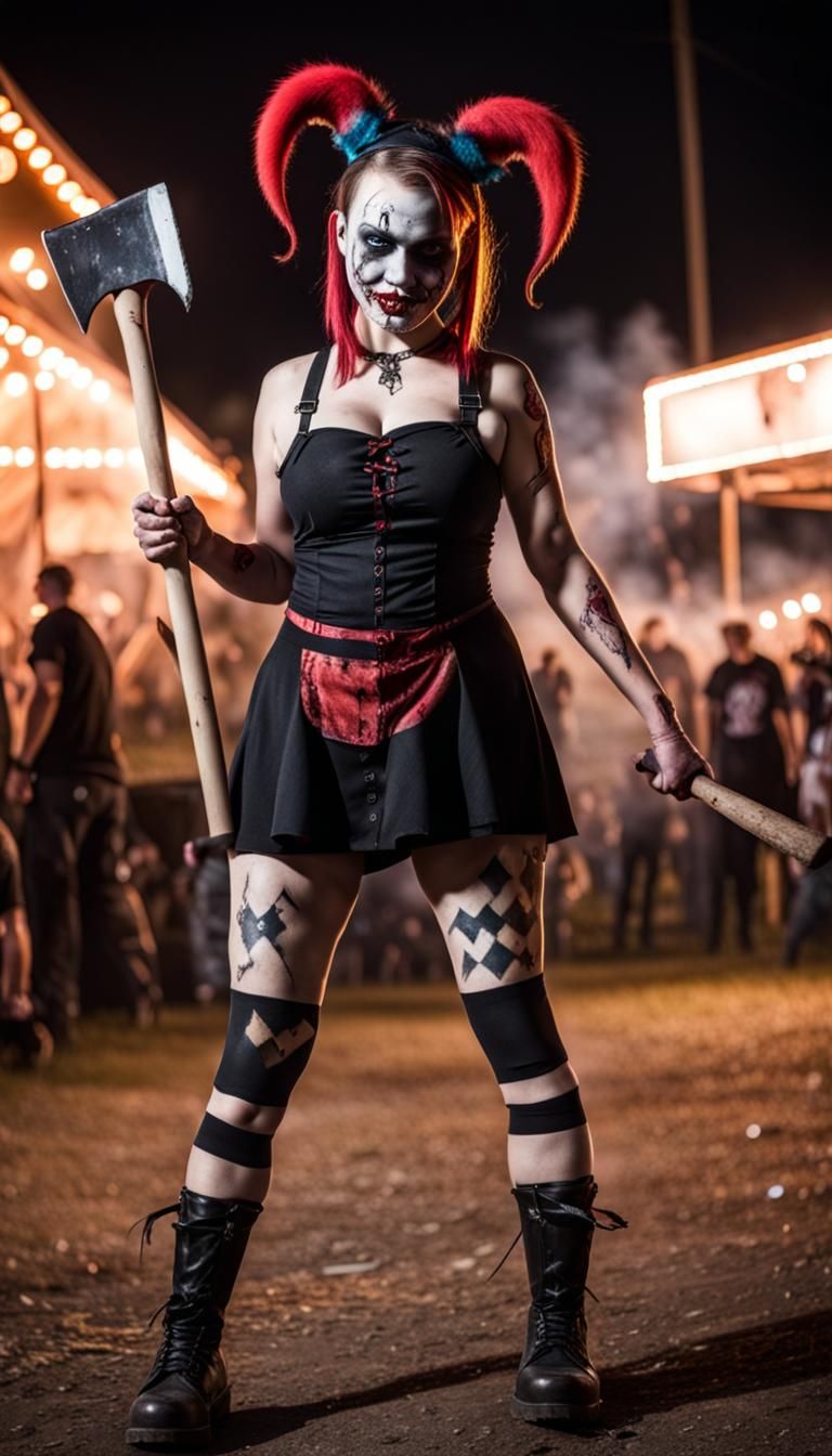 Menacing Juggalette with Hatchet at Dark Carnival