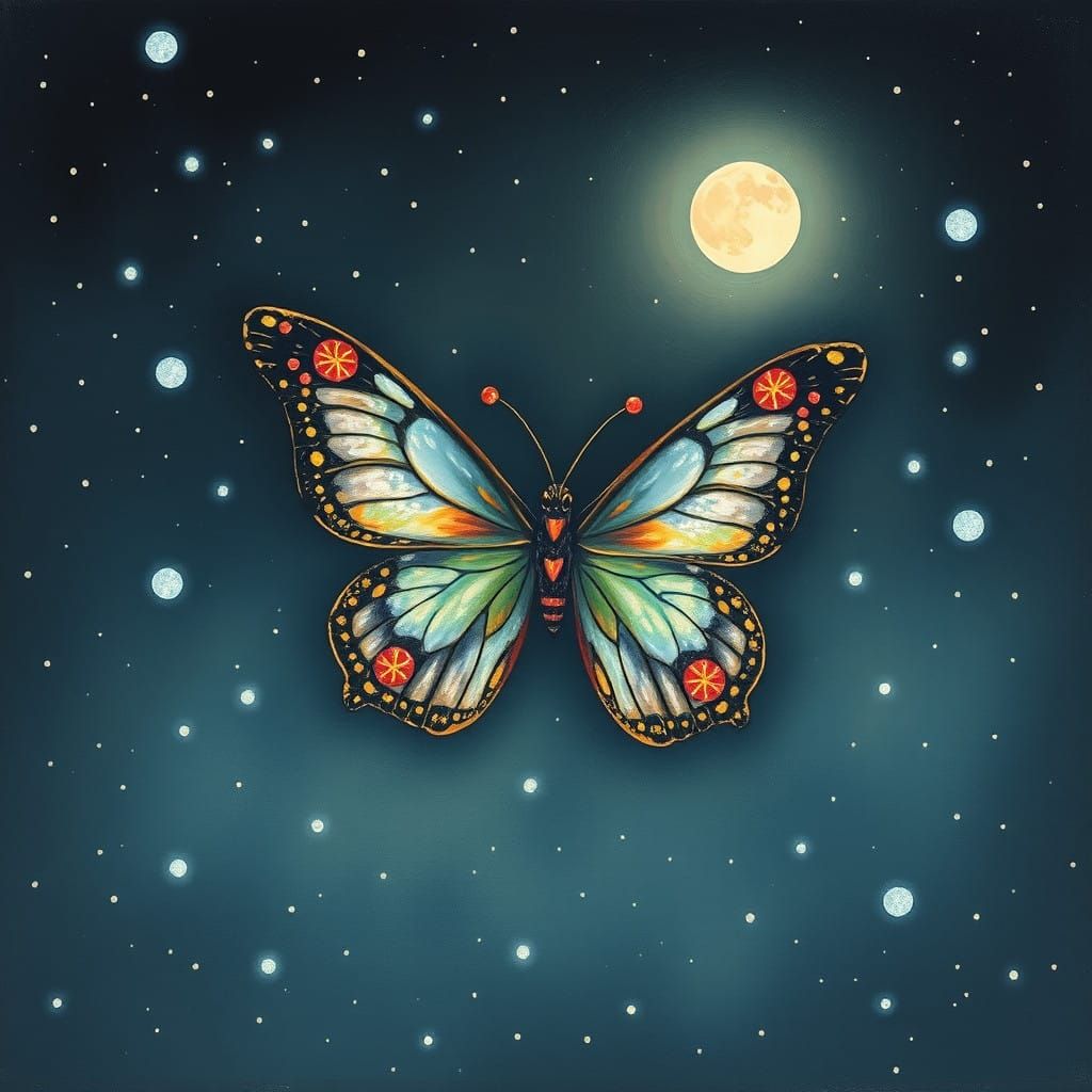Whimsical Christmas Butterfly under Starry Night Sky