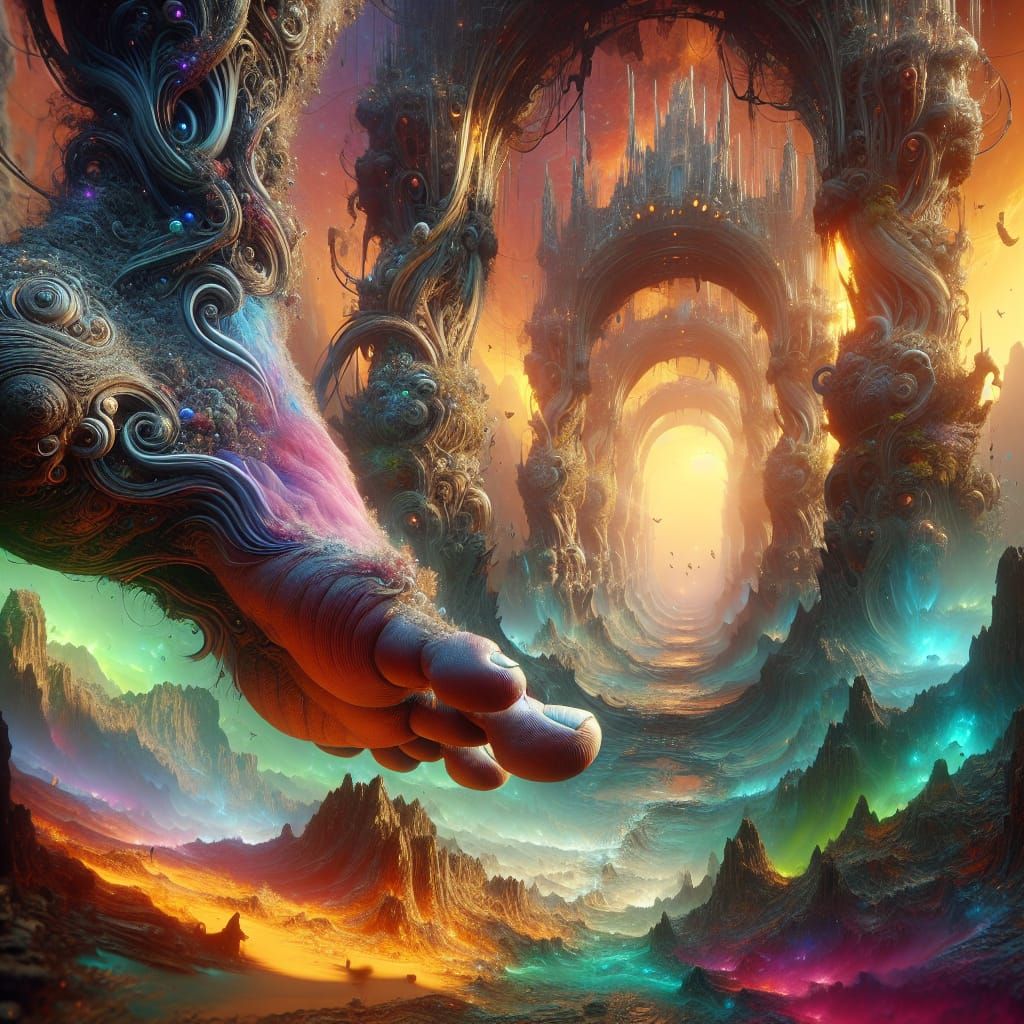 Fantastical Creature's Footprints in a Vibrant, Dreamlike La...