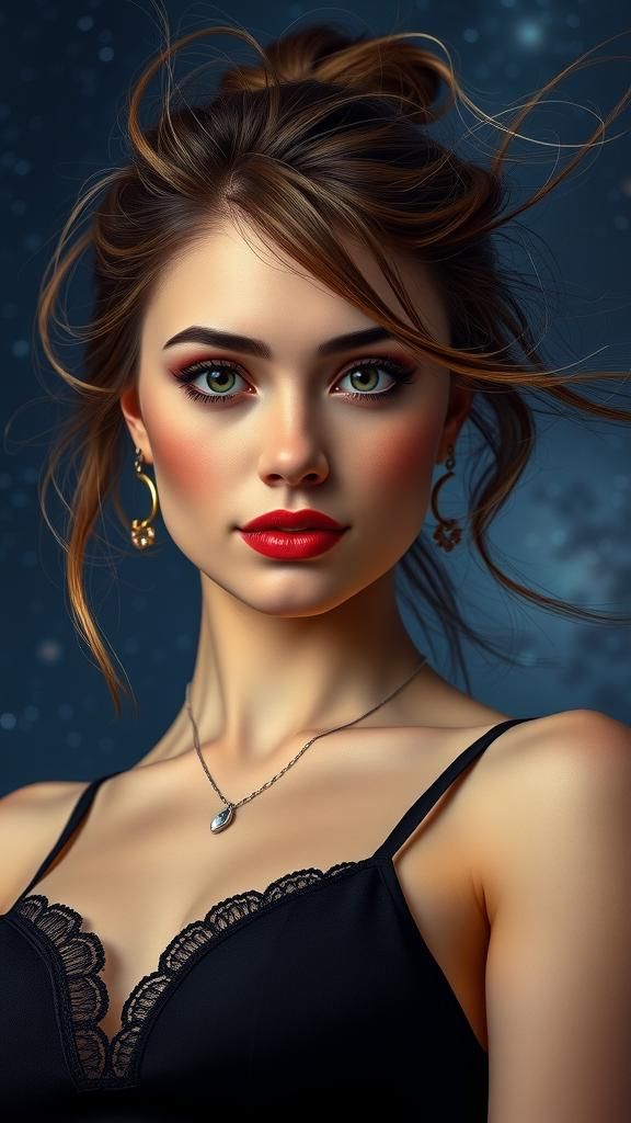 Photorealistic Portrait of a Woman with Starry Backdrop