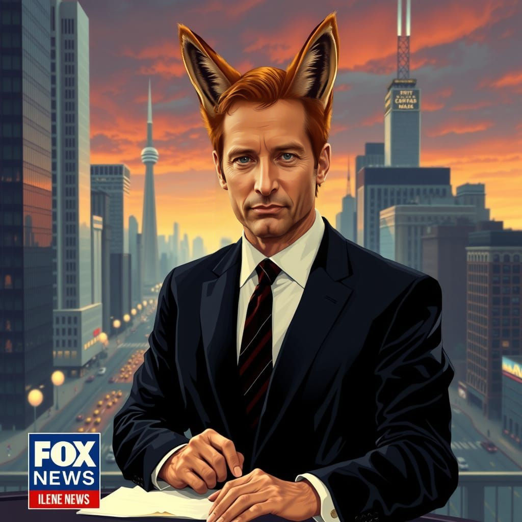 Futuristic Investigative Journalist in 90s-Inspired Newsroom