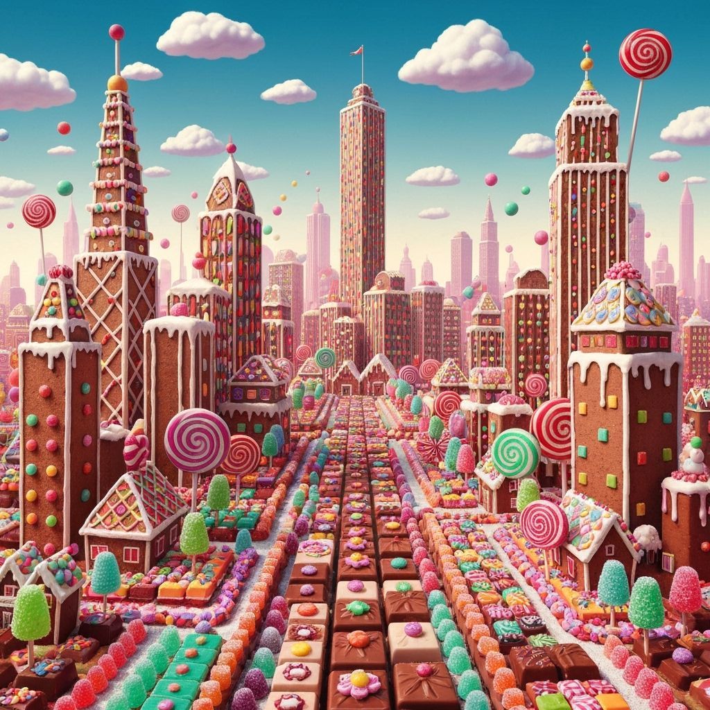 Candy Cityscape with Gingerbread Skyscrapers