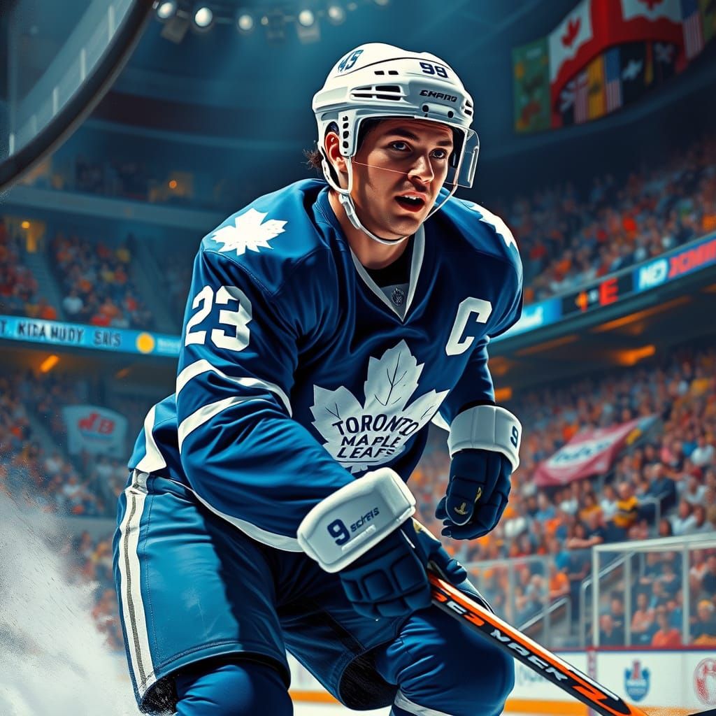 Maple Leafs Player: Dynamic Hockey Action in Digital Art