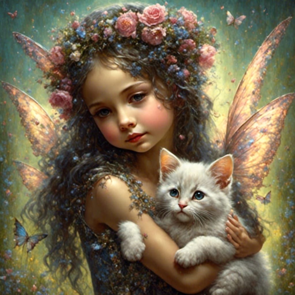 Fairy Petting Kitten in Elegant Style
