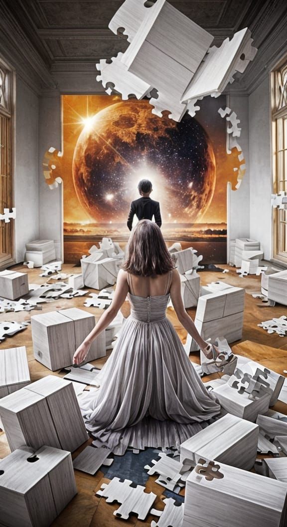 Displaced Puzzle Pieces in Abstract Composition