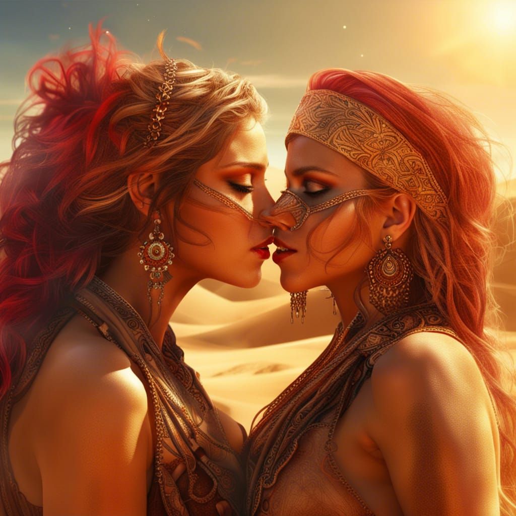 Shakira and Christina Aguilera as gypsies kissing each other
