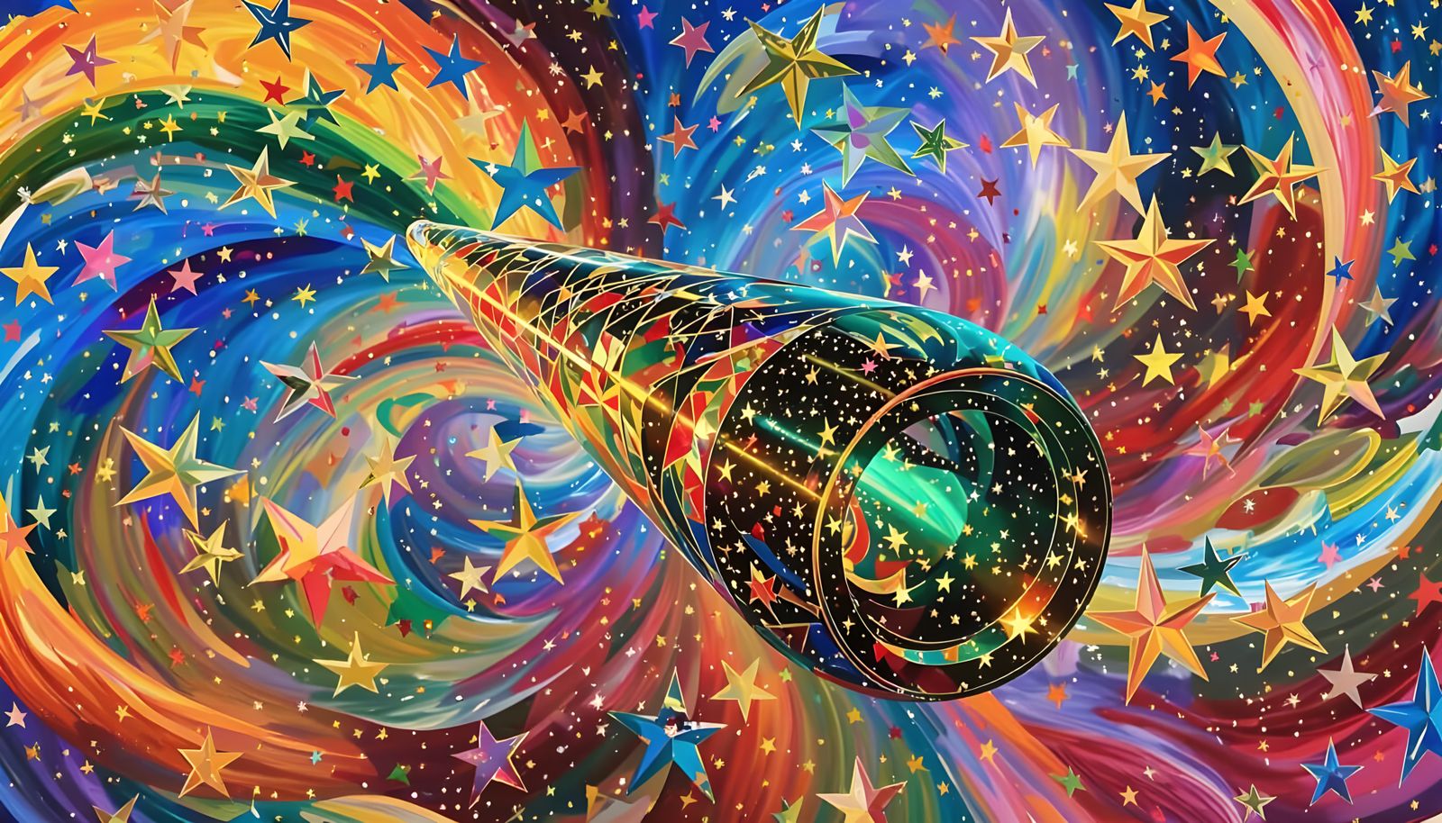 Surreal Metallic Cylinder Reflects Impasto Cosmos