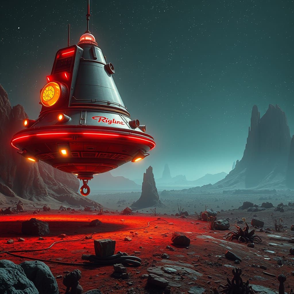 Sleek 70s-Futuristic Spaceship Lands on Mysterious Alien Wor...