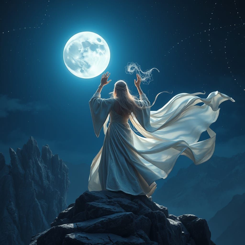 Celestial Sorceress Under the Full Moon