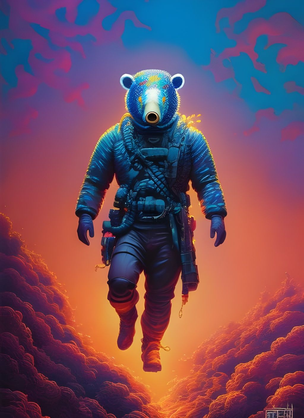 Rococo Diver, Bear, and Ghostrider in Acrylic Paint