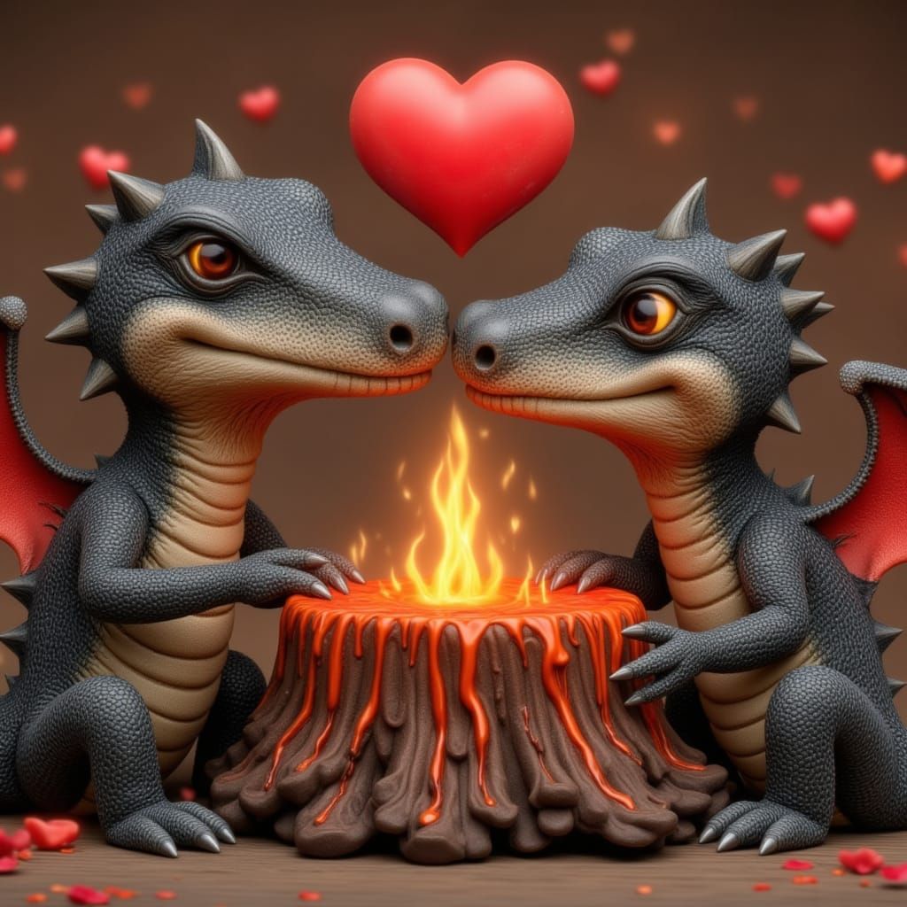 Cute Lava Crocodiles Erupting Love Hearts
