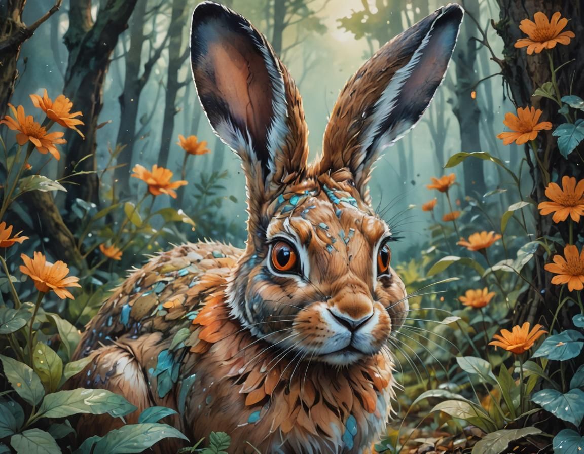 Magic hare in the forest