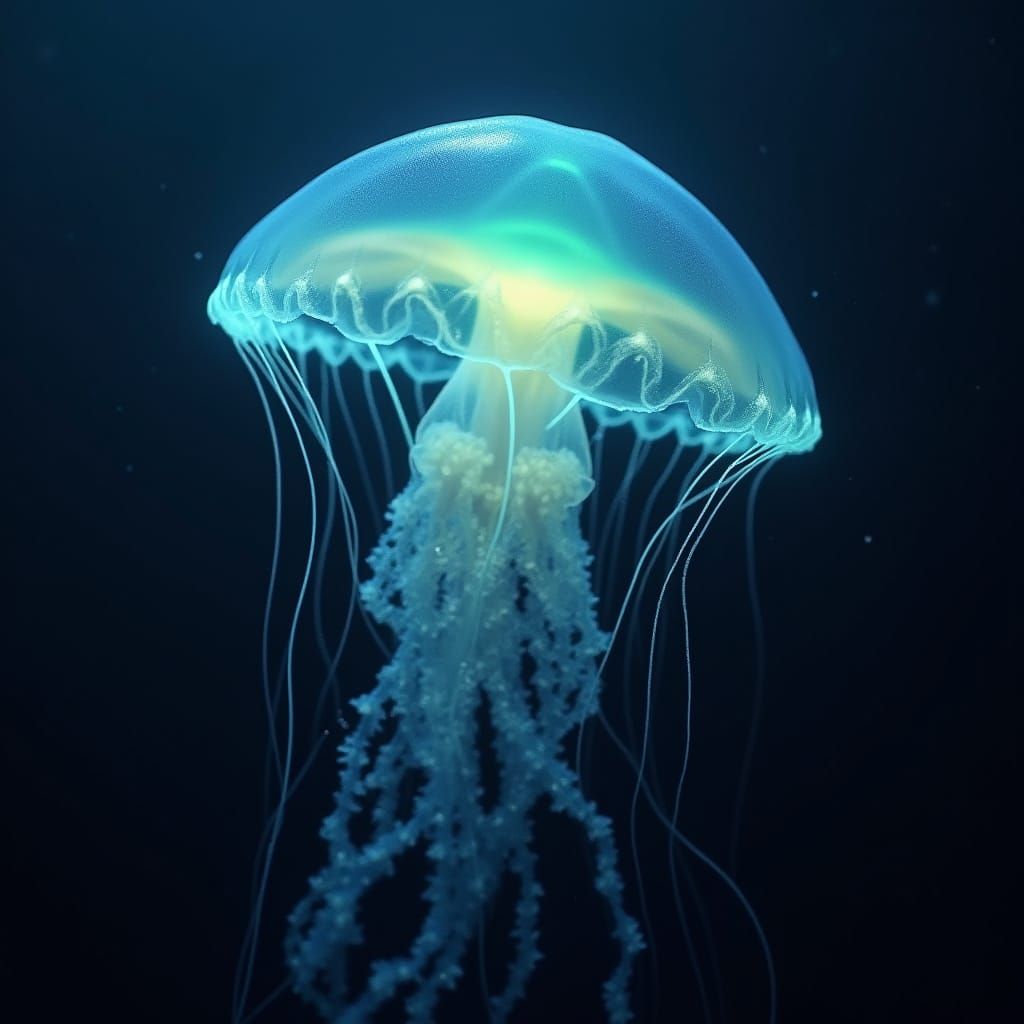 Ethereal Bioluminescent Jellyfish in the Deep Ocean Abyss