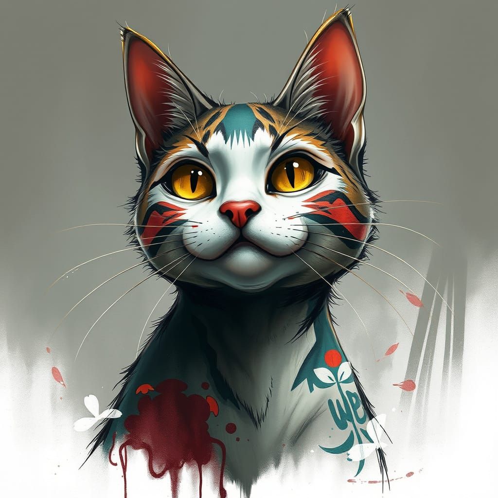 Vibrant Urban Cat Portrait in Triadic Colors