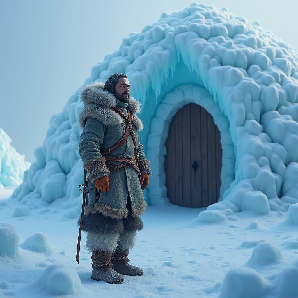 Ethereal Inuit Hunter in Arctic Landscape