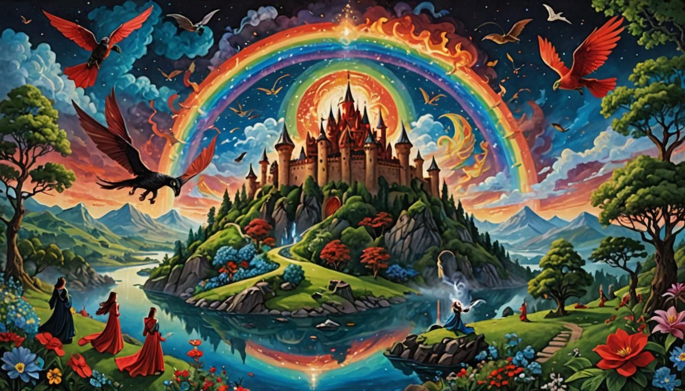 Nine Muses with Dragons in a Twilight Sky