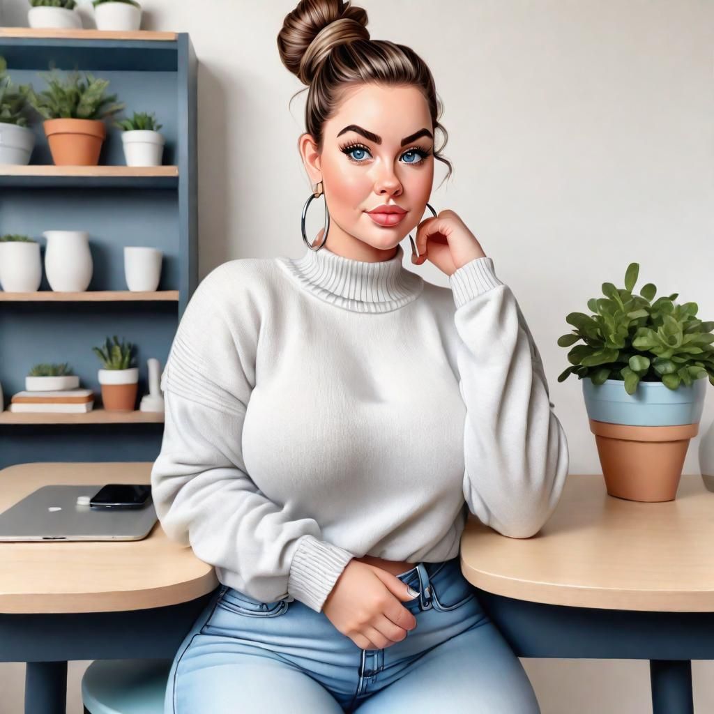 Airbrushed Cartoon Portrait of a Curvy Woman