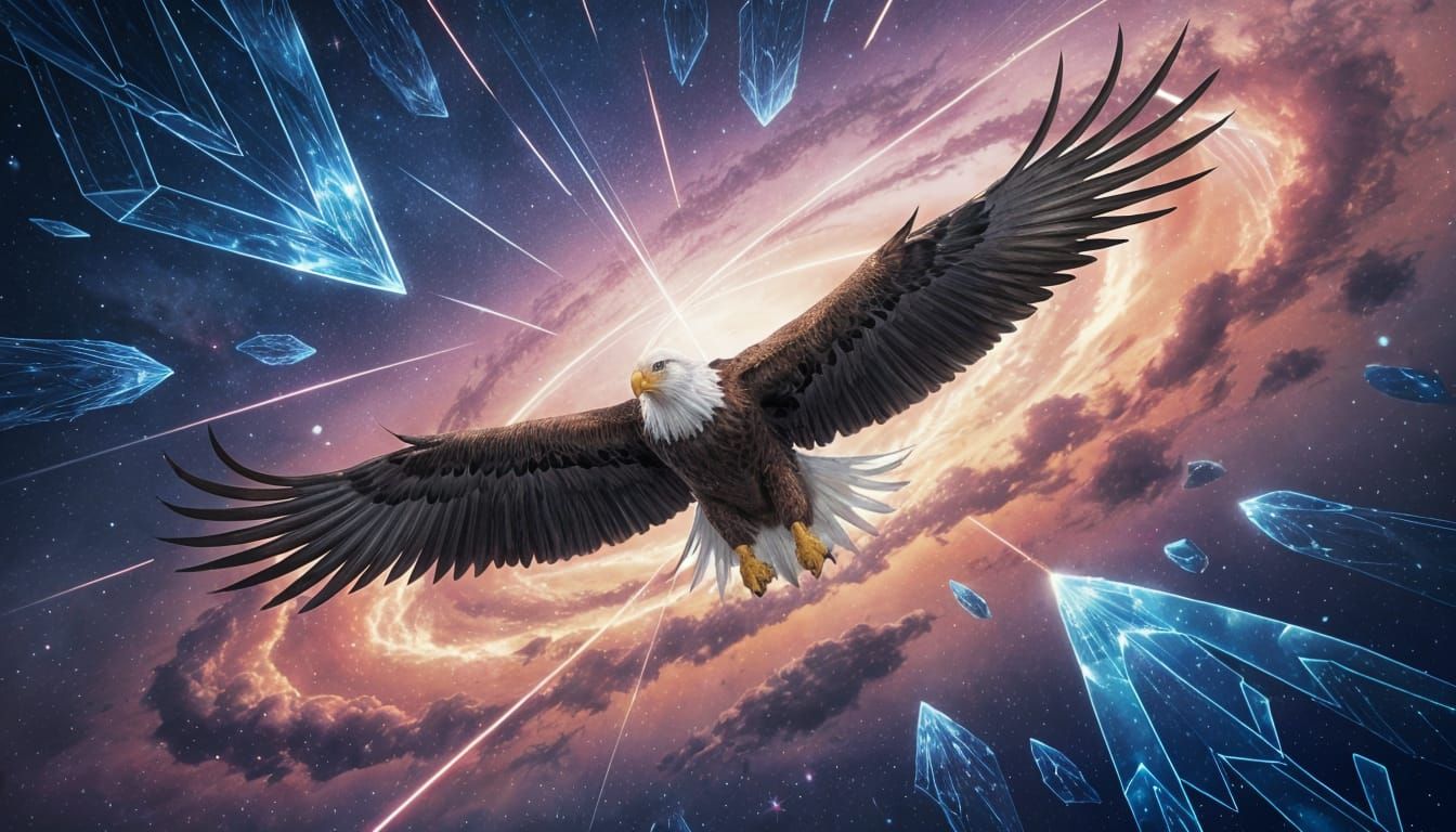 Majestic Eagle Soaring Through Cosmic Nebula in Anime Style