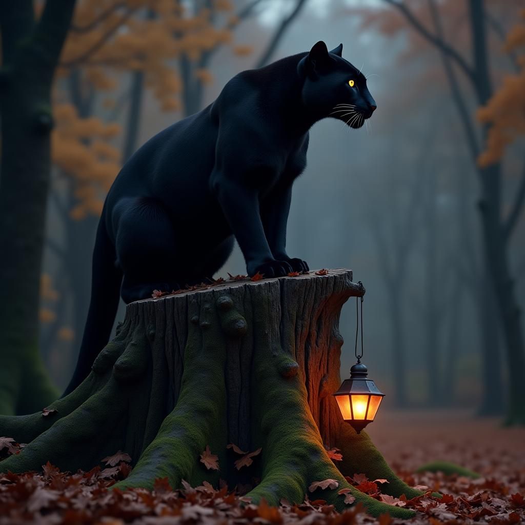 Majestic Black Panther in Autumn, Ultra-HD Matte Painting