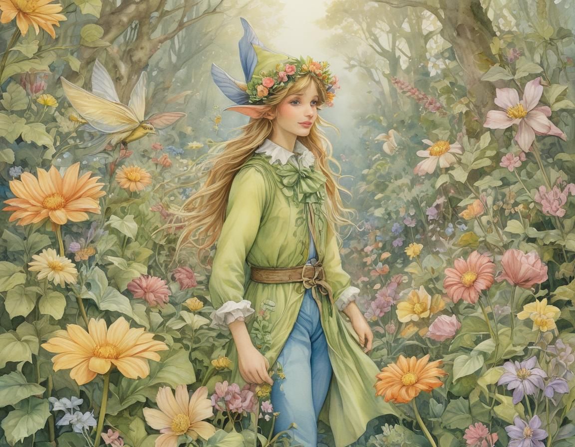 Flower Elf Fashion Designer: A Whimsical Storybook Scene