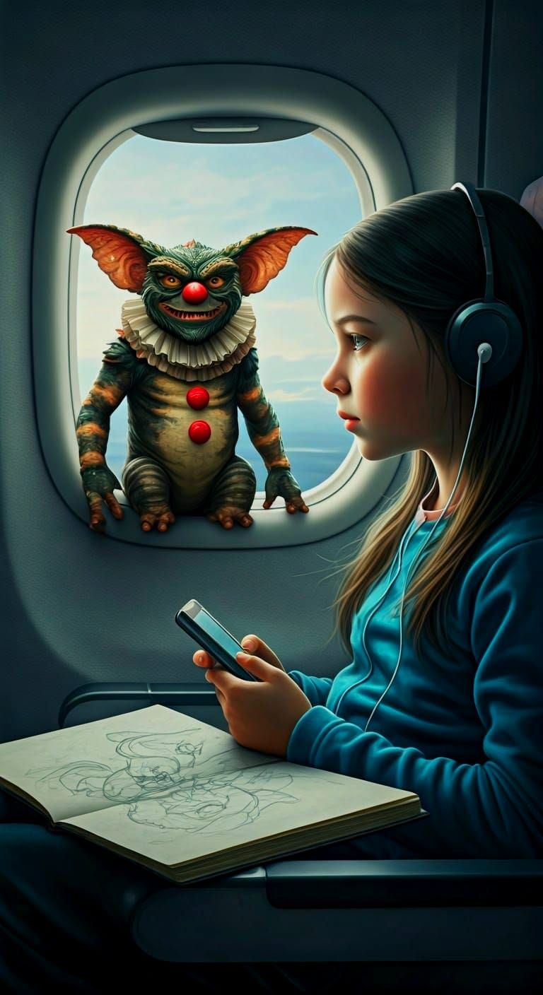 Whimsical Double Exposure of a Young Girl's Plane Ride