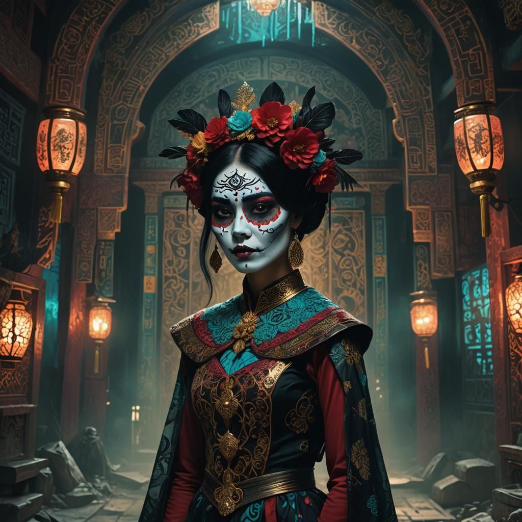 Vietnamese Catrina Portrait in Dark Fantasy Style