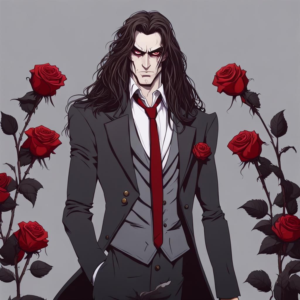 Gothic Man with Rose in Tim Burton Style