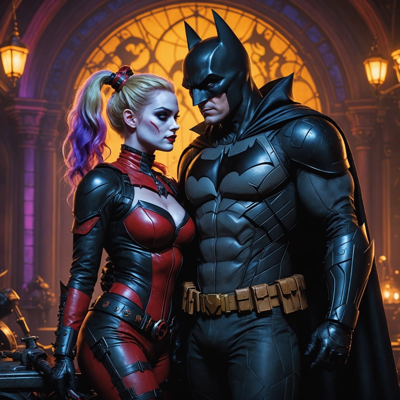 Harley Quinn and Batman in Dark Fantasy Art