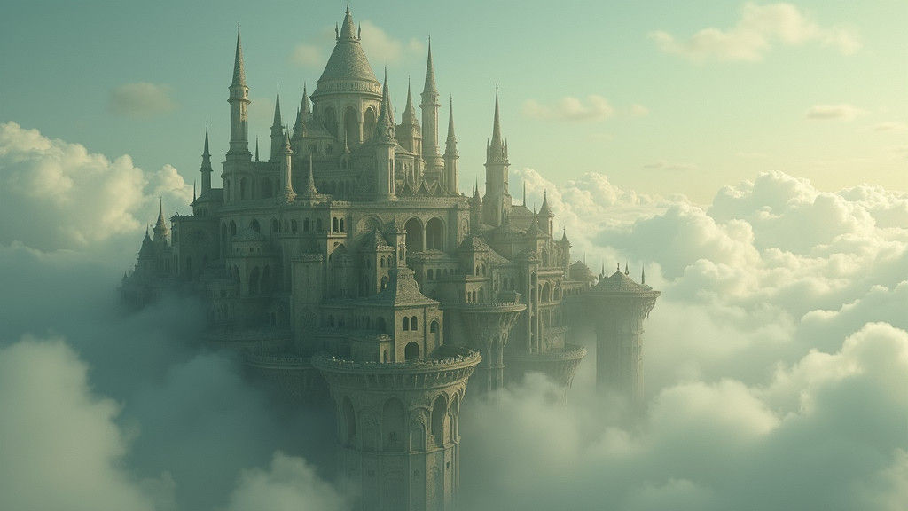 Surreal Floating Cityscape in Dreamlike Style