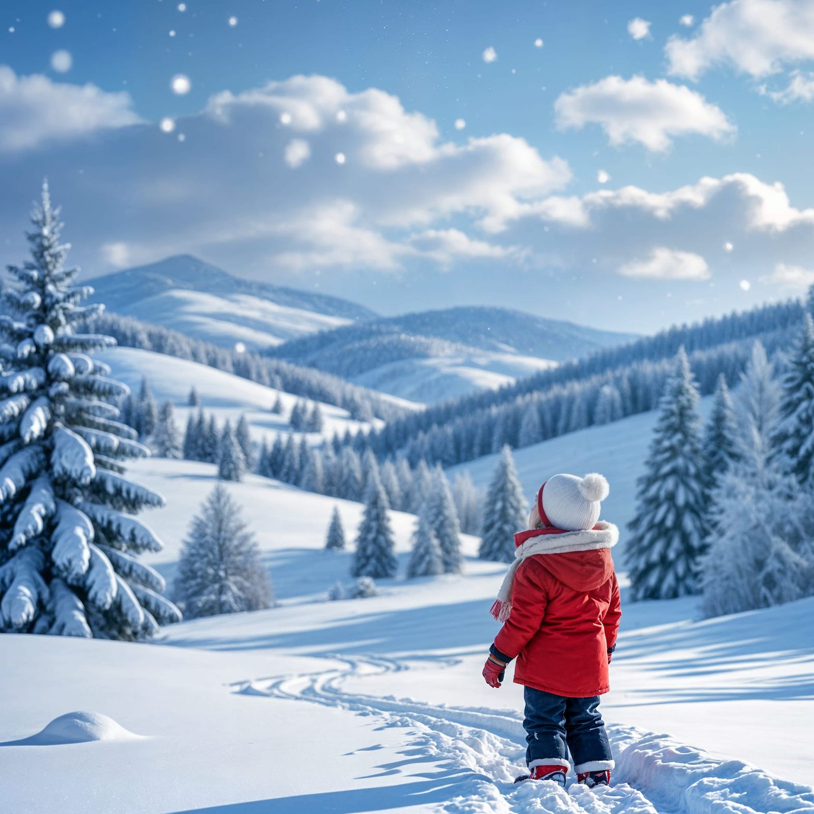 Snowy Winter Landscape with Child