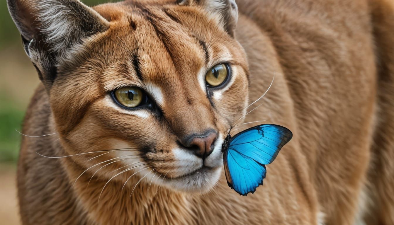 Fierce Feline Bats at Delicate Butterfly