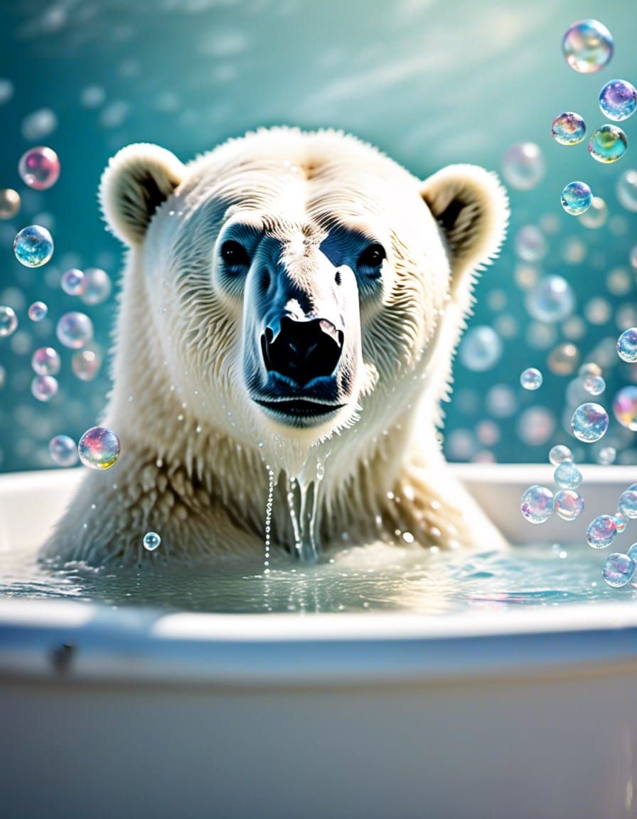Polar Bear Bathtime: Colorful Animal Portrait