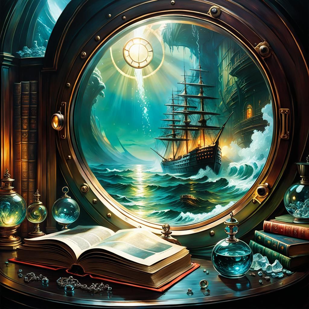 Fantasy Book Cover with Leaking Porthole