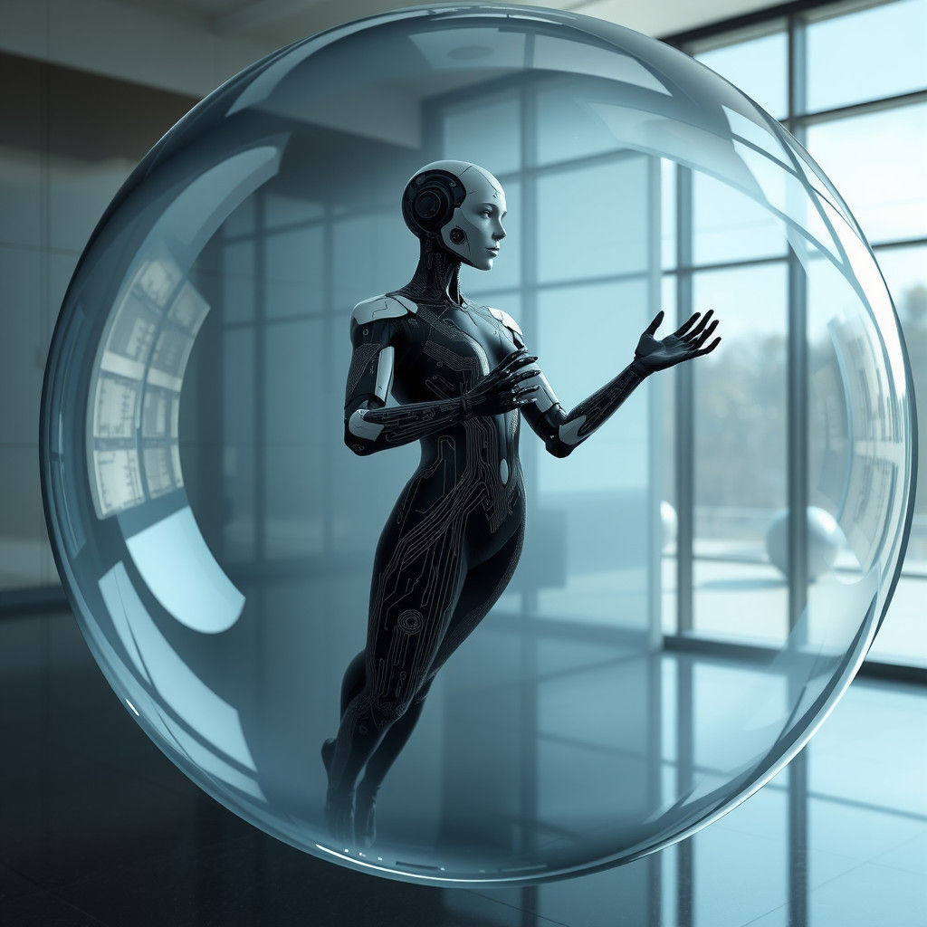 AI Character Creating Virtual Worlds in Glass Sphere
