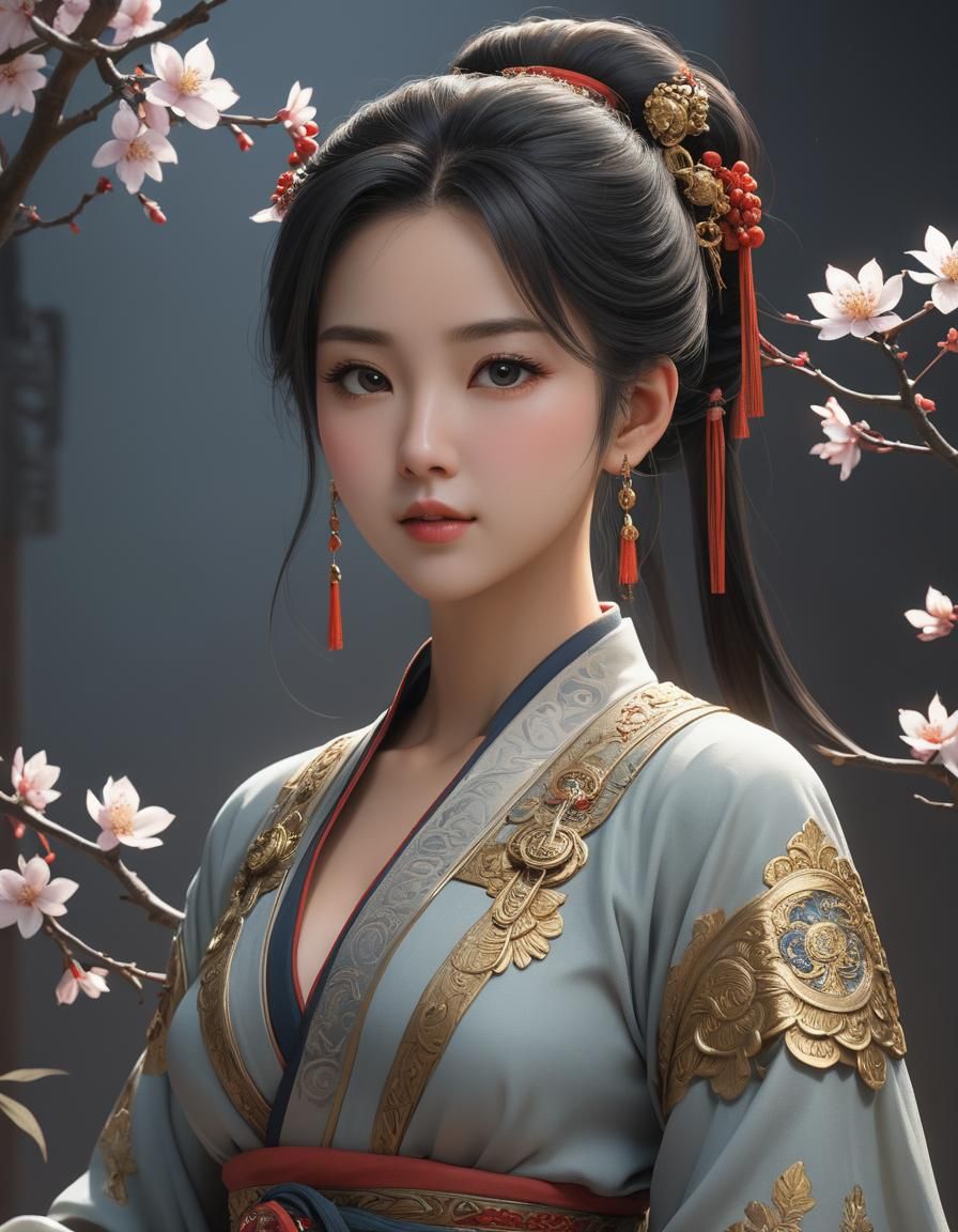 3D painting of a woman in Gu Kaizhi style (4th century), By ...