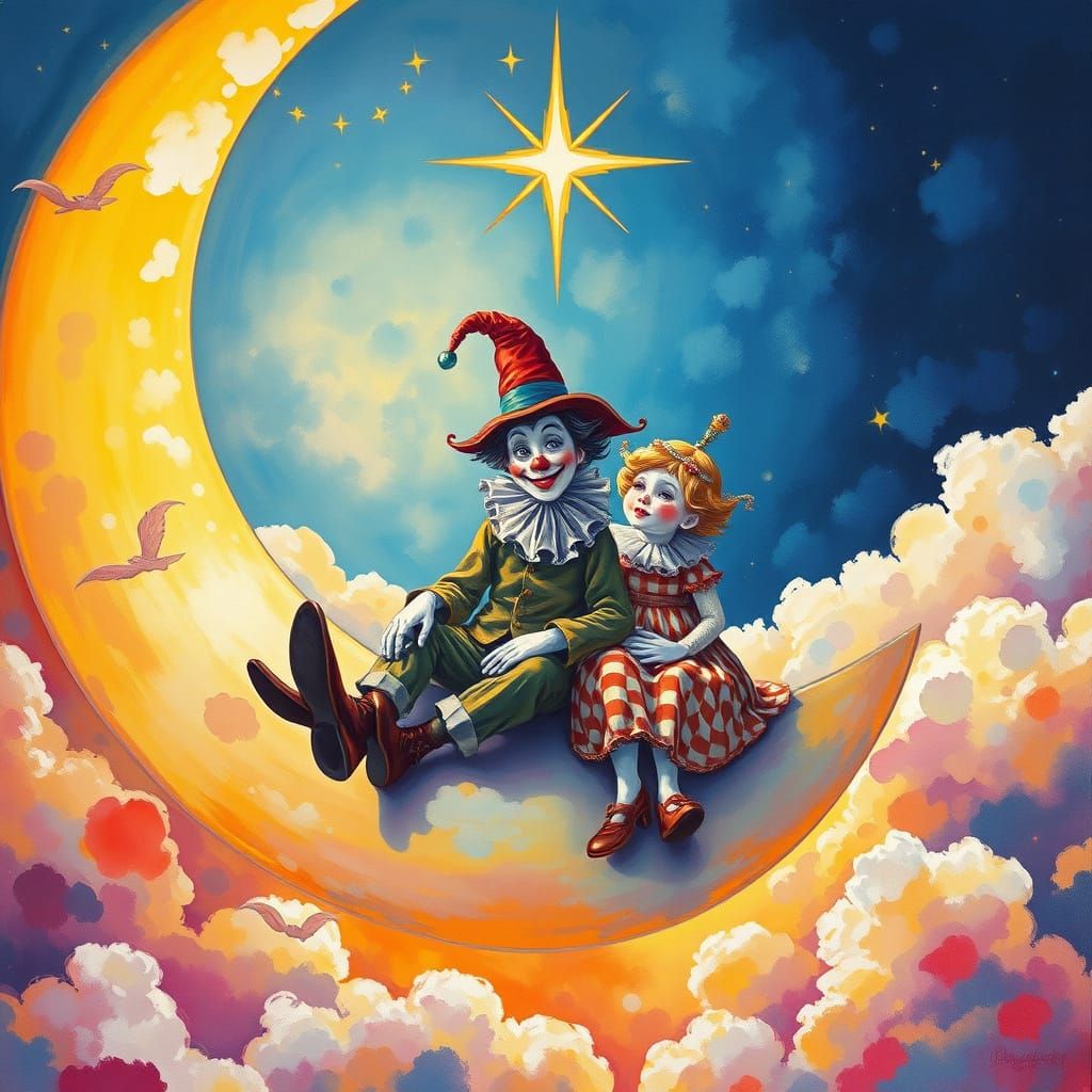 Divine Moonlit Encounter in Vibrant Gouache Impressionism